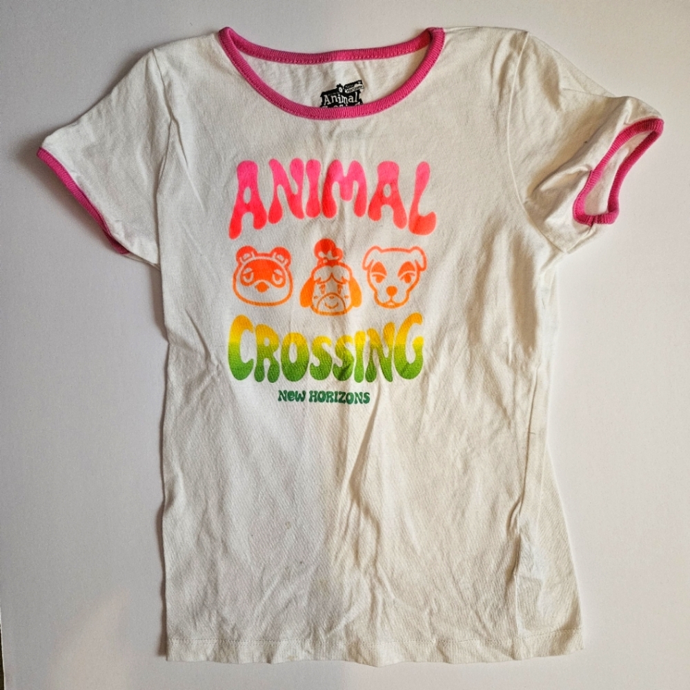 White Pink Animal Crossing Girls T-shirt Size 7